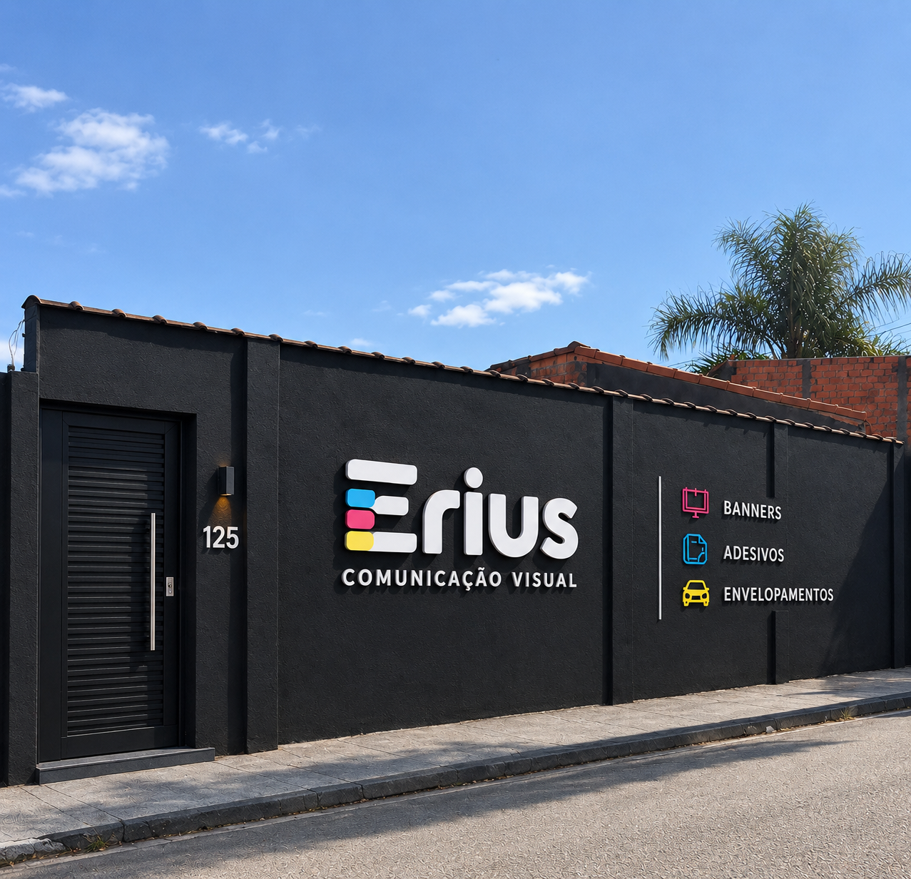 Fachada da Érius Comunicação Visual em Tambaú - SP