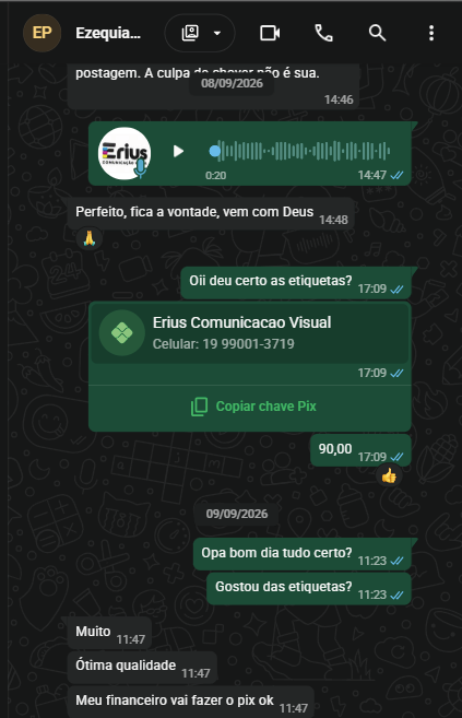 Depoimento de cliente sobre etiquetas Érius